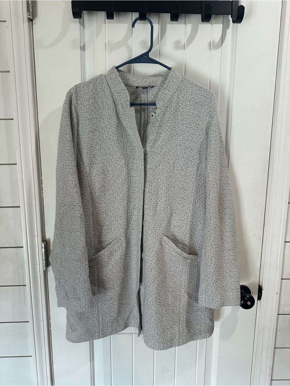 Eileen Fisher M Gray Textured Tencel Cotton Longline Jacket Italian Fabric - Picture 2 of 7
